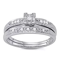 1/10 CTTW White Diamond Bridal Promise Ring Set Sterling Silver