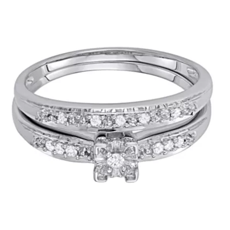 1/10 CTTW White Diamond Bridal Promise Ring Set Sterling Silver