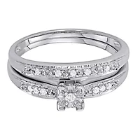 1/10 CTTW White Diamond Bridal Promise Ring Set Sterling Silver