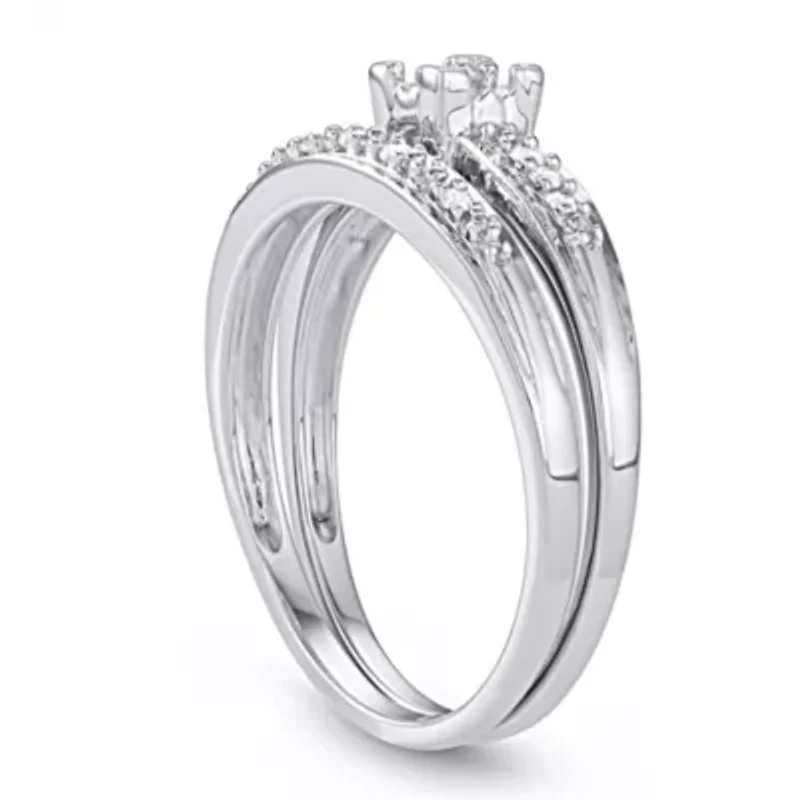 1/10 CTTW White Diamond Bridal Promise Ring Set Sterling Silver