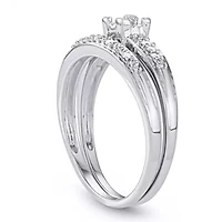 1/10 CTTW White Diamond Bridal Promise Ring Set Sterling Silver