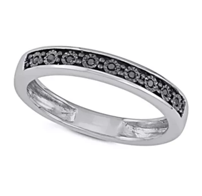 0.05 CTTW Black Diamond Band With Miracle Plate Sterling Silver