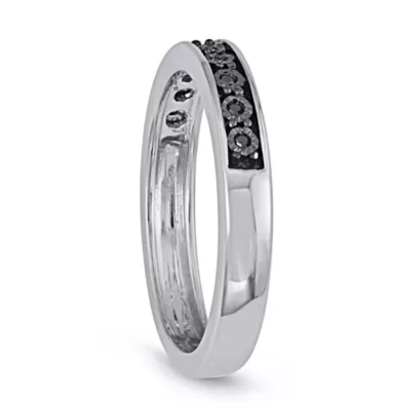 0.05 CTTW Black Diamond Band With Miracle Plate Sterling Silver
