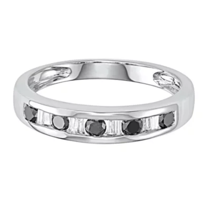1/2 CTTW Black Diamond And Baguette Wedding Band 10K White Gold