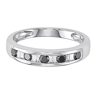 1/2 CTTW Black Diamond And Baguette Wedding Band 10K White Gold