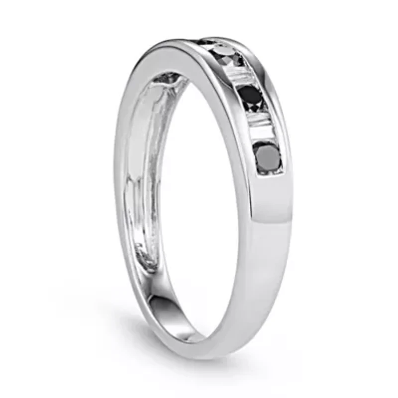 1/2 CTTW Black Diamond And Baguette Wedding Band 10K White Gold