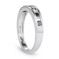 1/2 CTTW Diamond And Baguette Wedding Band 10K White Gold