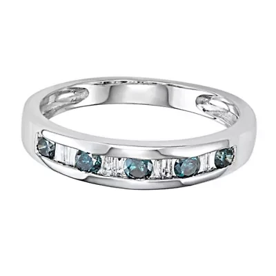 1/2 CTTW Diamond And Baguette Wedding Band 10K White Gold