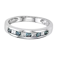 1/2 CTTW Diamond And Baguette Wedding Band 10K White Gold