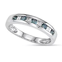 1/2 CTTW Diamond And Baguette Wedding Band 10K White Gold