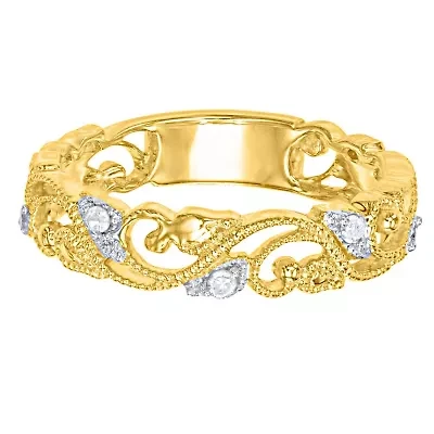 1/10 CTTW Diamond Vintage Look band Yellow Gold Plated SterlingSilver