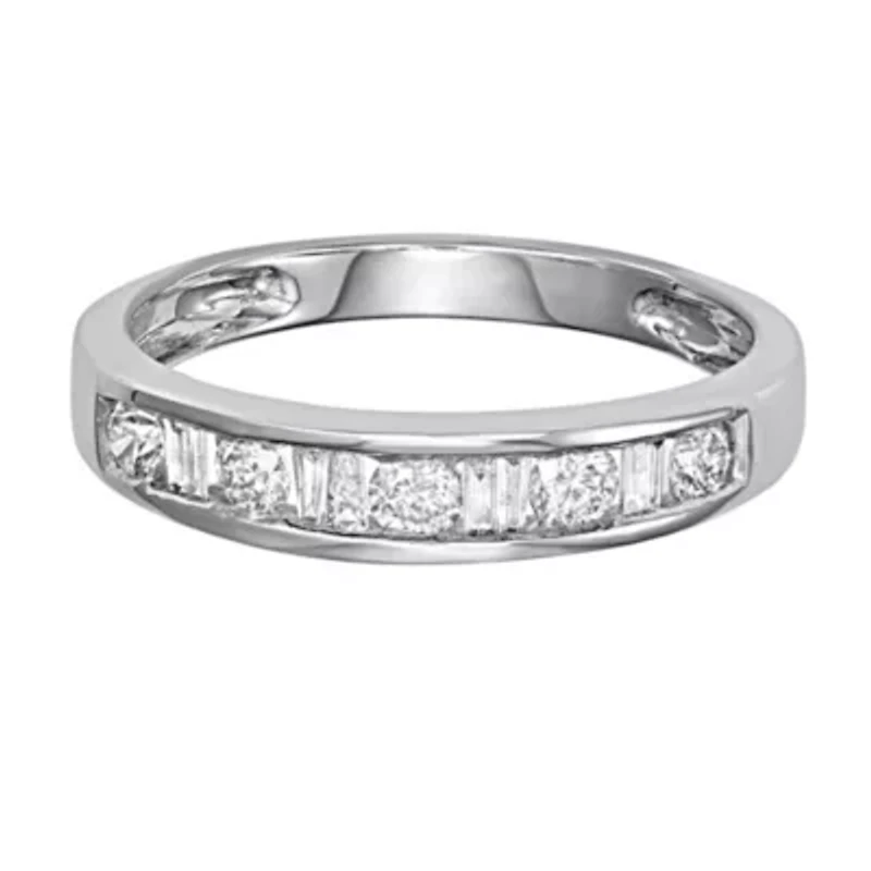 1/2 CTTW White Diamond And Baguette Wedding Band 10K Gold