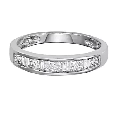 1/2 CTTW White Diamond And Baguette Wedding Band 10K Gold