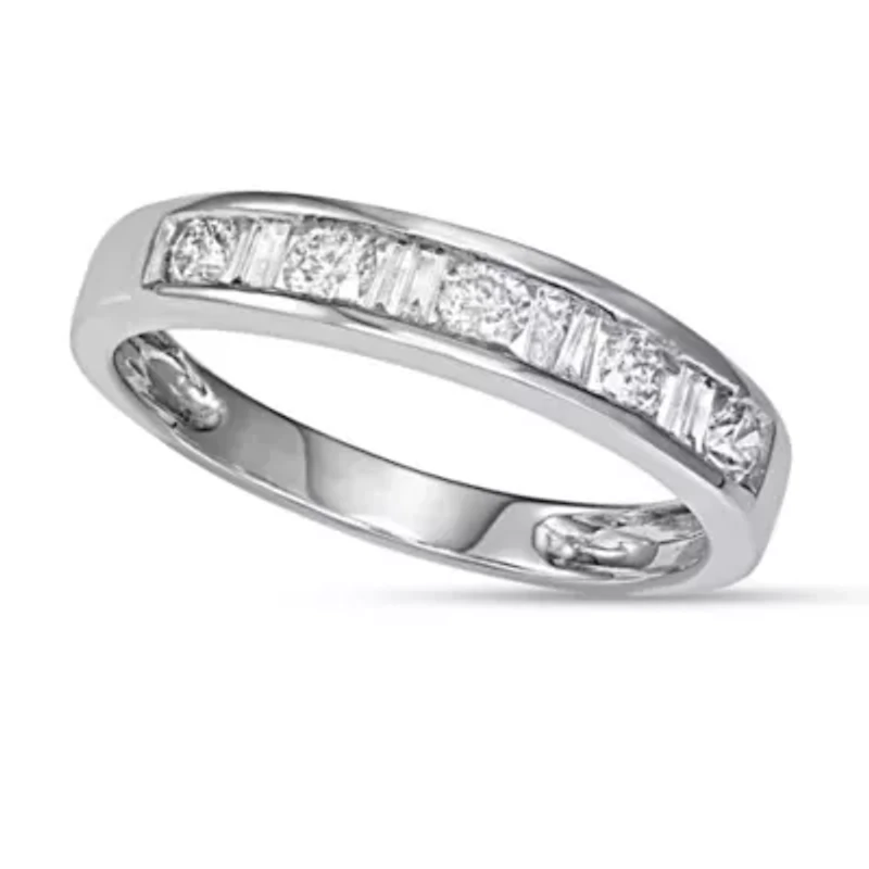 1/2 CTTW White Diamond And Baguette Wedding Band 10K Gold