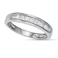 1/2 CTTW White Diamond And Baguette Wedding Band 10K Gold