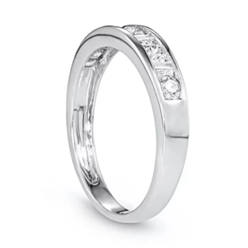 1/2 CTTW White Diamond And Baguette Wedding Band 10K Gold