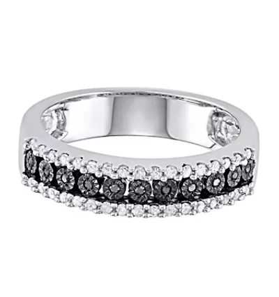 1/4 CTTW Miracle plate 3 Row Black Diamond Band Sterling Silver