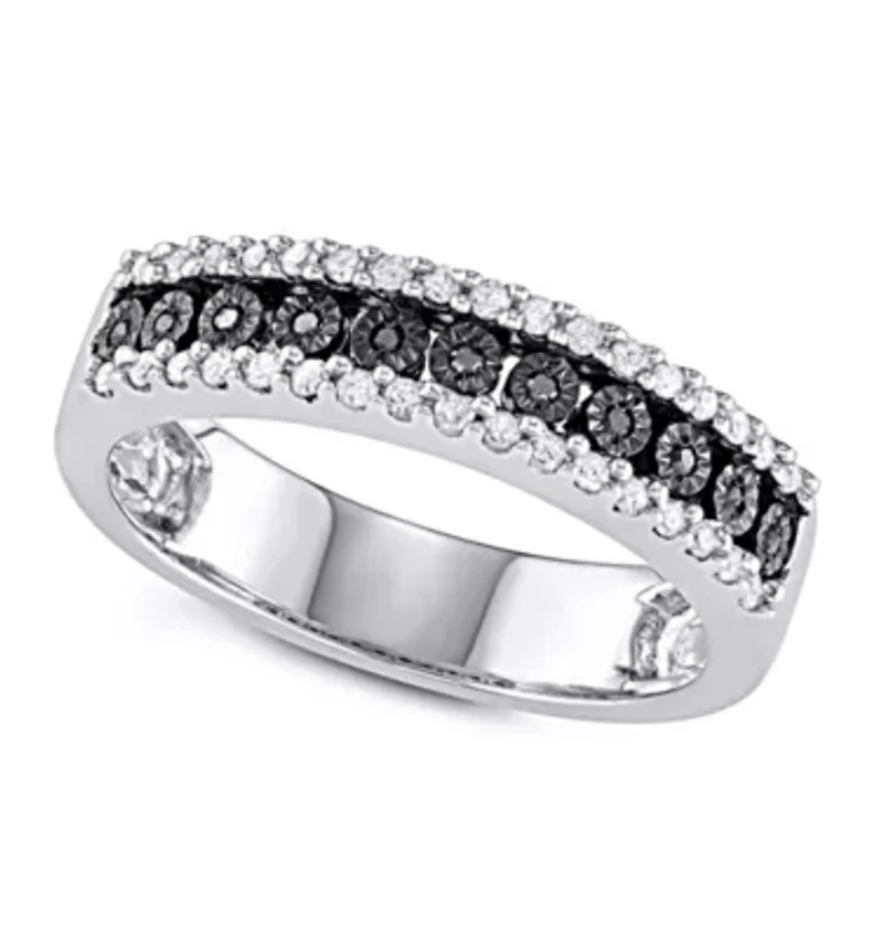 1/4 CTTW Miracle plate 3 Row Black Diamond Band Sterling Silver