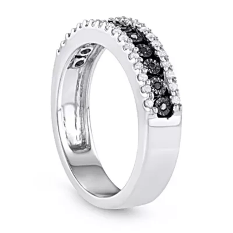 1/4 CTTW Miracle plate 3 Row Black Diamond Band Sterling Silver