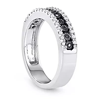 1/4 CTTW Miracle plate 3 Row Black Diamond Band Sterling Silver