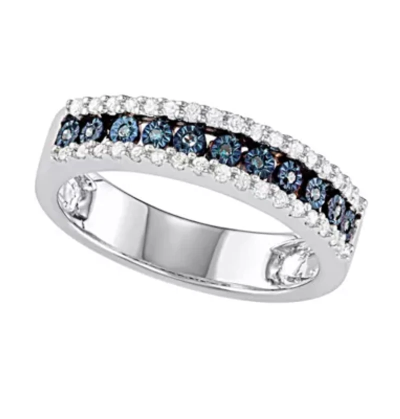 1/4 CTTW Miracle plate 3 Row Blue Diamond Band Sterling Silver