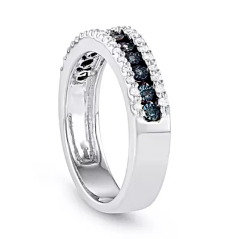 1/4 CTTW Miracle plate 3 Row Blue Diamond Band Sterling Silver