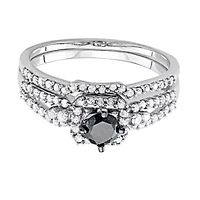 1.00 CTTW Black and White Diamond Wedding Bridal Set 10KW