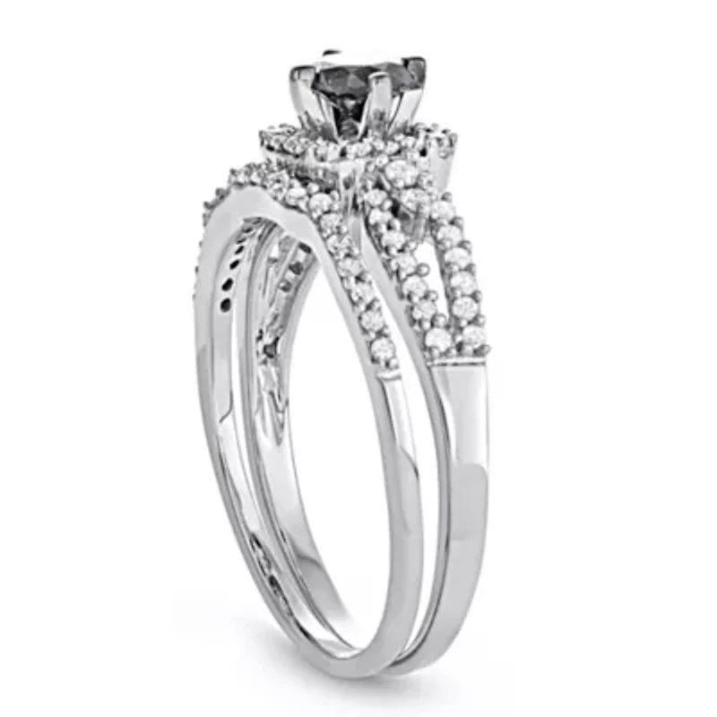 1.00 CTTW Black and White Diamond Wedding Bridal Set 10KW