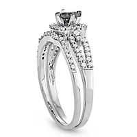 1.00 CTTW Black and White Diamond Wedding Bridal Set 10KW