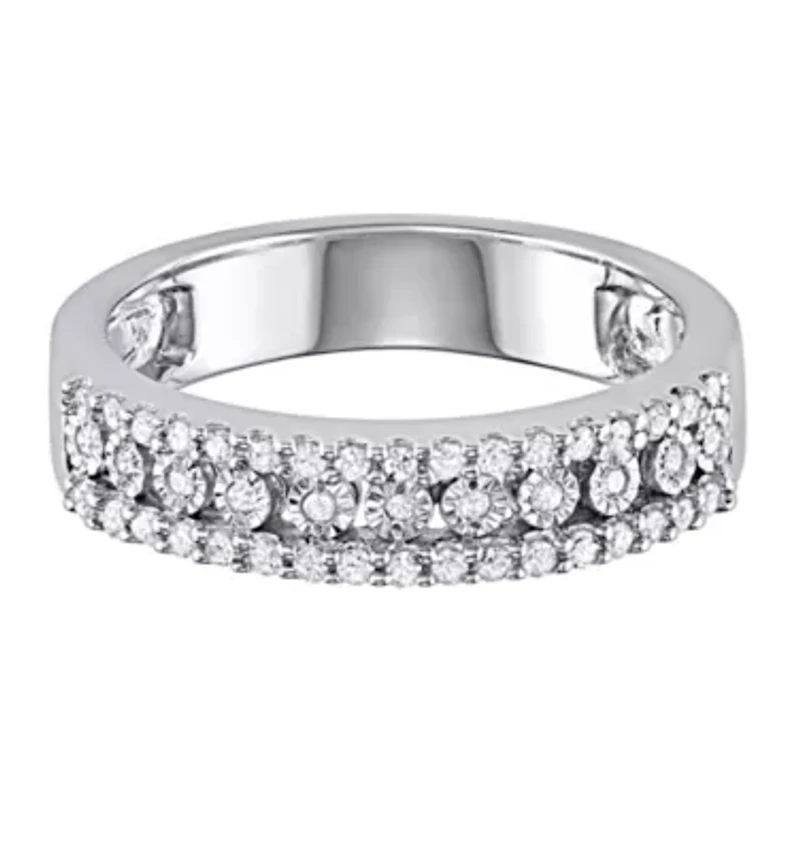 1/4 CTTW Miracle plate 3 Row Diamond Band Sterling Silver