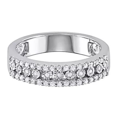 1/4 CTTW Miracle plate 3 Row Diamond Band Sterling Silver