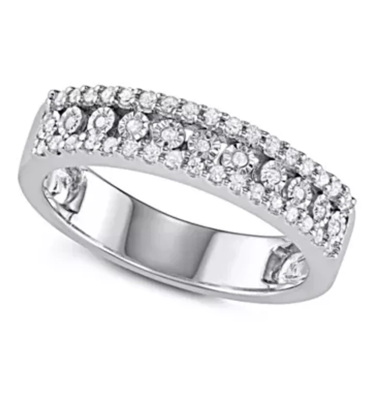 1/4 CTTW Miracle plate 3 Row Diamond Band Sterling Silver