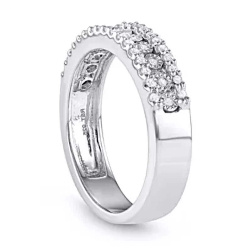 1/4 CTTW Miracle plate 3 Row Diamond Band Sterling Silver