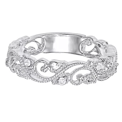 1/10 CTTW Diamond Vintage Look band Rhodium Plated SterlingSilver