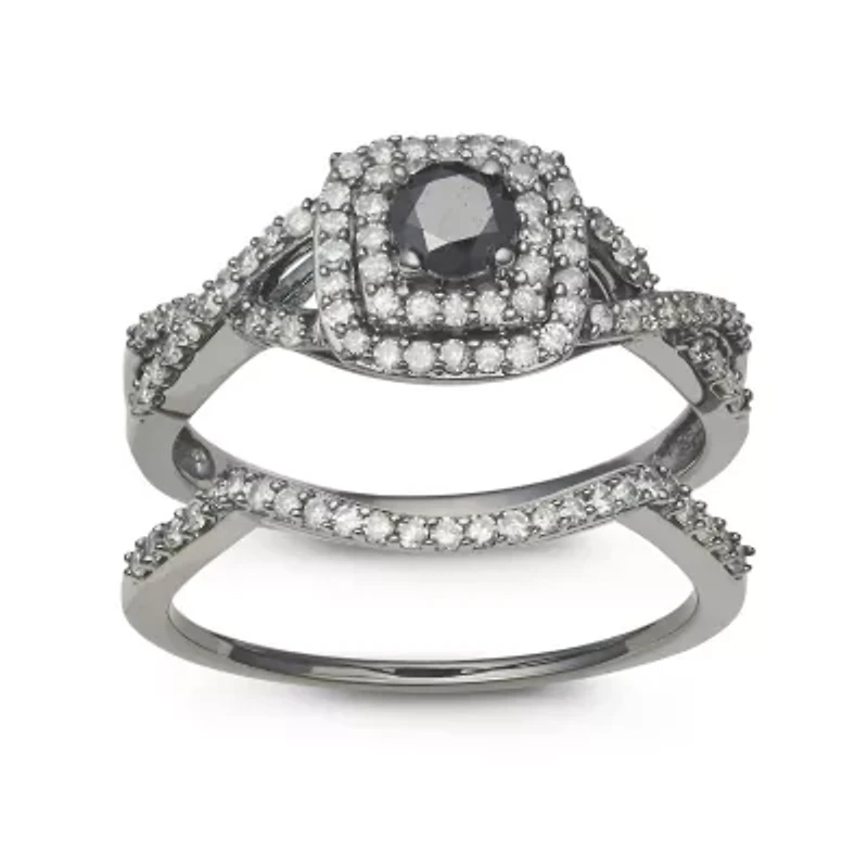 CTTW Black Diamonds Bridal Ring Rhodium Plated 10K Gold