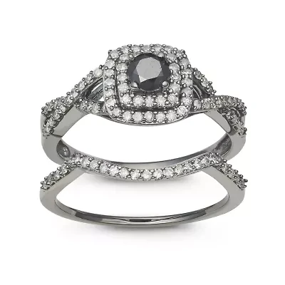 CTTW Black Diamonds Bridal Ring Rhodium Plated 10K Gold