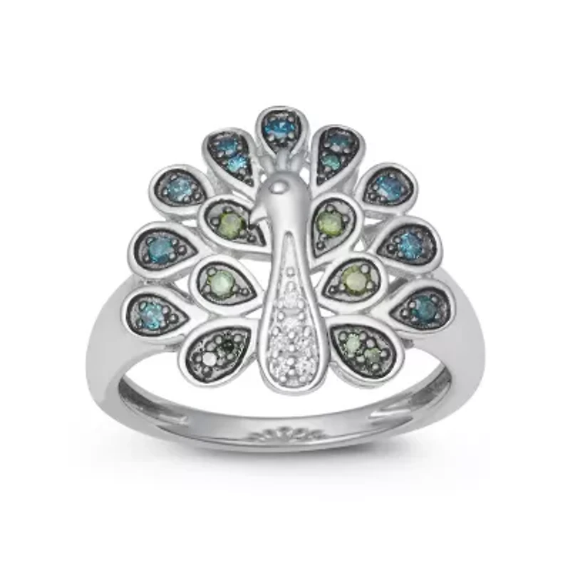 1/4 CTTW Peacock Ring Sterling Silver