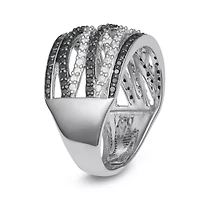 1/2 CTTW Black And White Diamond By Pass Cocktail Ring Sterling Silver