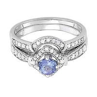 1.00 CTTW Tanzanite and White Diamond Bridal Ring Set 14K Gold