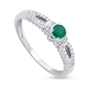 1/2 CTTW Diamond And Green Emerlad Engagement Ring 14KW