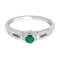 1/2 CTTW Diamond And Green Emerlad Engagement Ring 14KW
