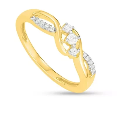 1/6 CTTW Three Stone Diamond Ring 10K Yellow Gold