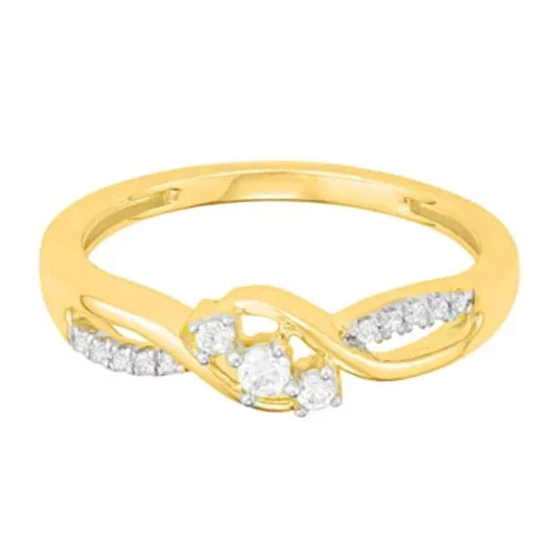 1/6 CTTW Three Stone Diamond Ring 10K Yellow Gold