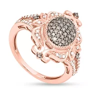 1/2 CTTW Brown & White Diamond Fashion Cocktail Ring 10K Rose Gold
