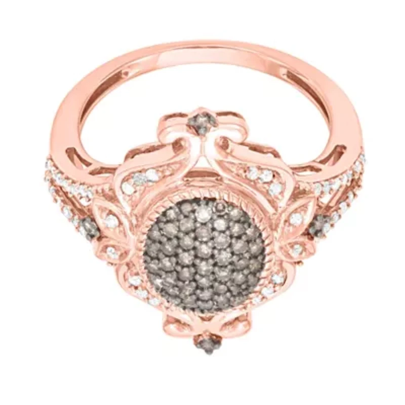 1/2 CTTW Brown & White Diamond Fashion Cocktail Ring 10K Rose Gold