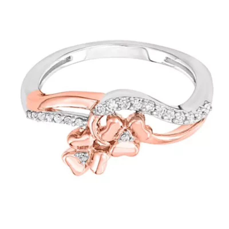 1/10 CTTW Interwine Floral Ring Two-Tone 10K Gold