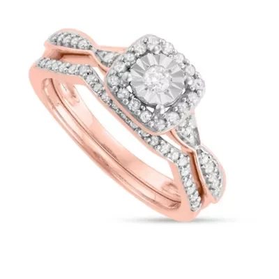 0.40 CTTW Diamond Solitaire Look Bridal Ring Set 10K Rose Gold