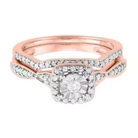 0.40 CTTW Diamond Solitaire Look Bridal Ring Set 10K Rose Gold