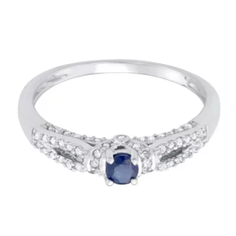 CTTW Diamond And Blue Sapphire Engagement Ring 14KW