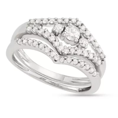 1/2 CTTW Diamond 10K White Gold Bridal Ring Set
